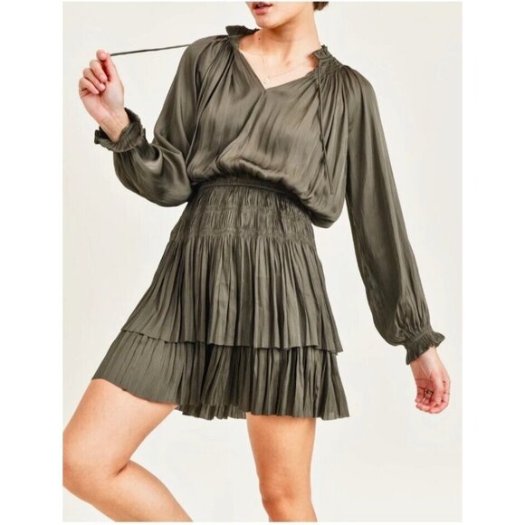 TaROO Aurelie Pleated Soft Mini Dress Olive Size S - Picture 14 of 14